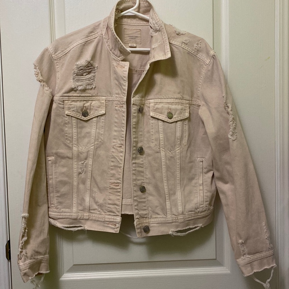 Pastel Light Baby Pink American Eagle Ripped Jean Jacket Size Medium
